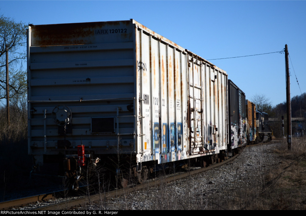 IARX 120122 brings up the rear of yard job E23 en route to Montview Yard after interchanging cars with CSX a little earlier.